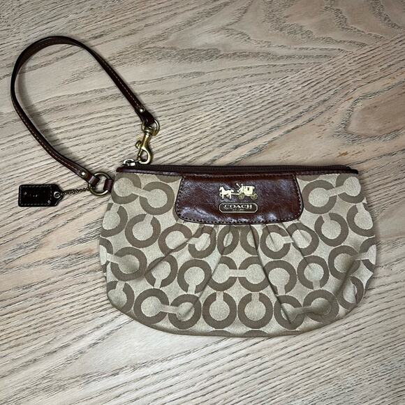 COACH Signature Wristlet Logo Leather Mini Bag Y2K Tan Brown - Picture 1 of 11